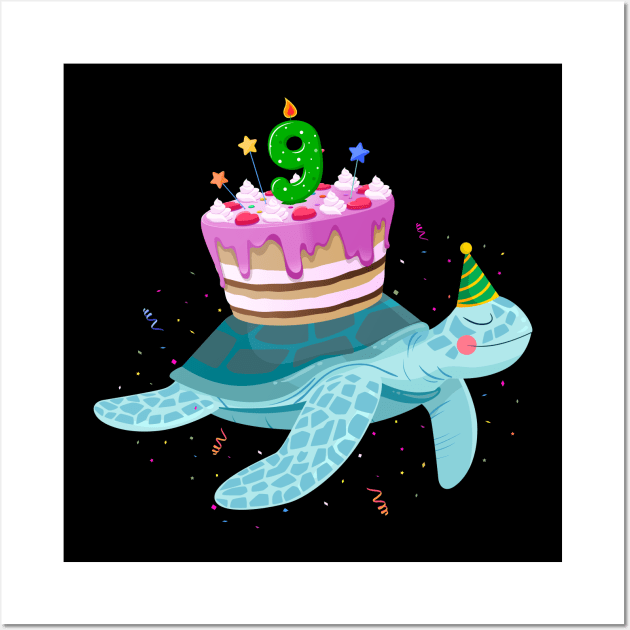 Turtle 9th Birthday 9 Years Old Turtles Reptiles Testudines Wall Art by Msafi